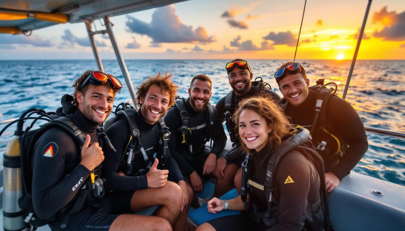 Plongeurs heureux après une sortie