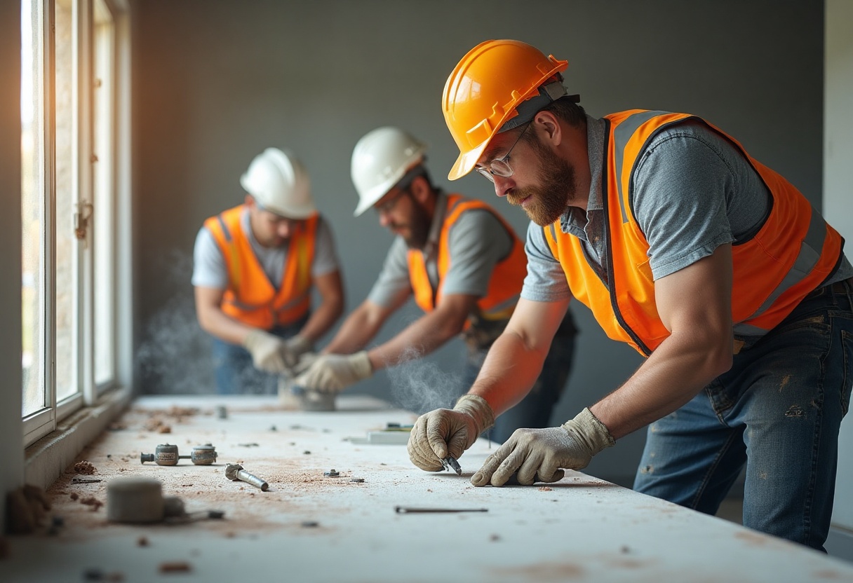 Carreleur au travail pose précise Paris